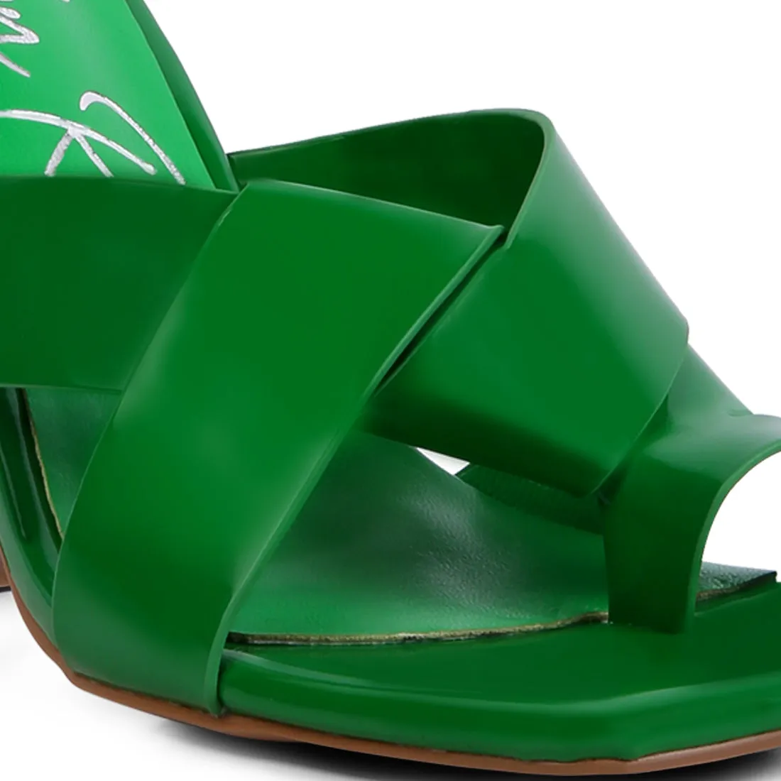 Green Intertwined Toe Ring Heeled Sandals