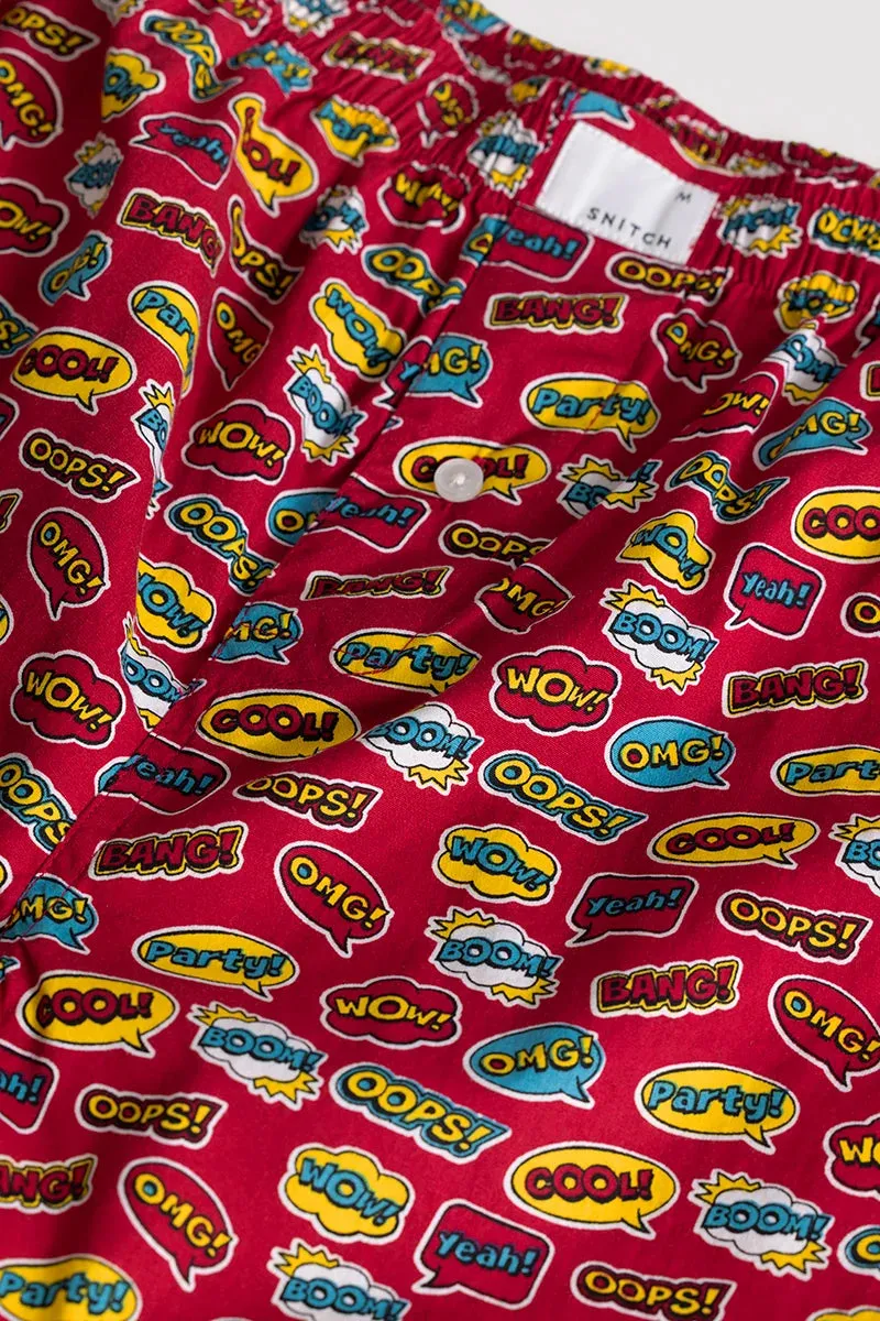 Gry Doodle Red Printed Boxer