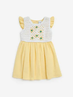 HOP Kids Yellow Crochet Detailed Cotton Fit-and-Flare Dress