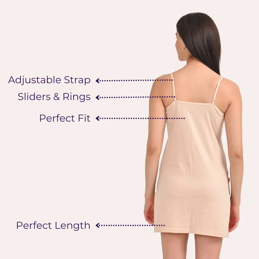 Inner Slip For Kurtis & Kurtas | Adjustable Straps | Front Round Neckline | Side Slits For Easy Movement