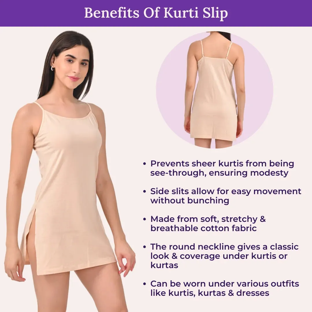 Inner Slip For Kurtis & Kurtas | Adjustable Straps | Front Round Neckline | Side Slits For Easy Movement