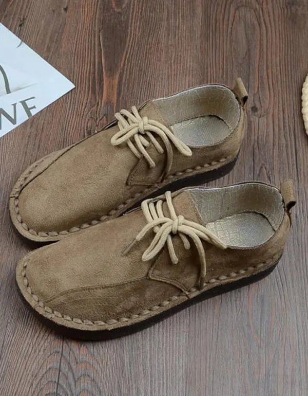 Lace-up Suede Hand-stitched Soft Flat Women's Shoes