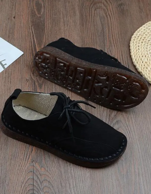 Lace-up Suede Hand-stitched Soft Flat Women's Shoes