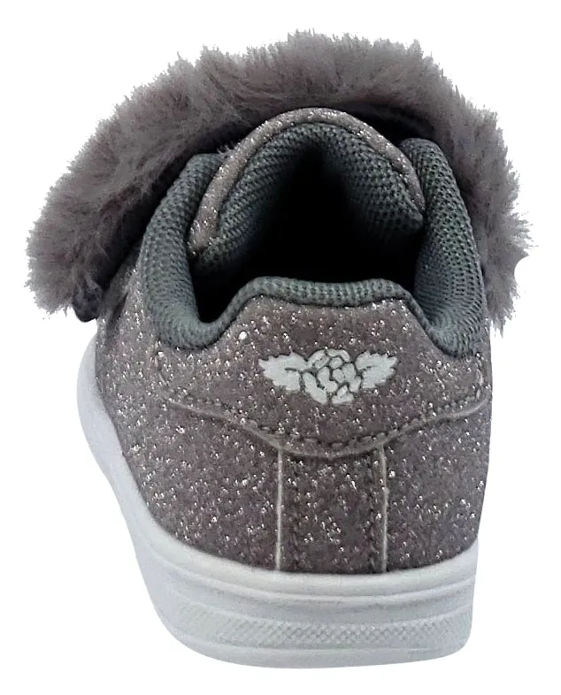Lelli Kelly Girl's Silver Sparkle Hook and Loop Faux Fur Sneakers