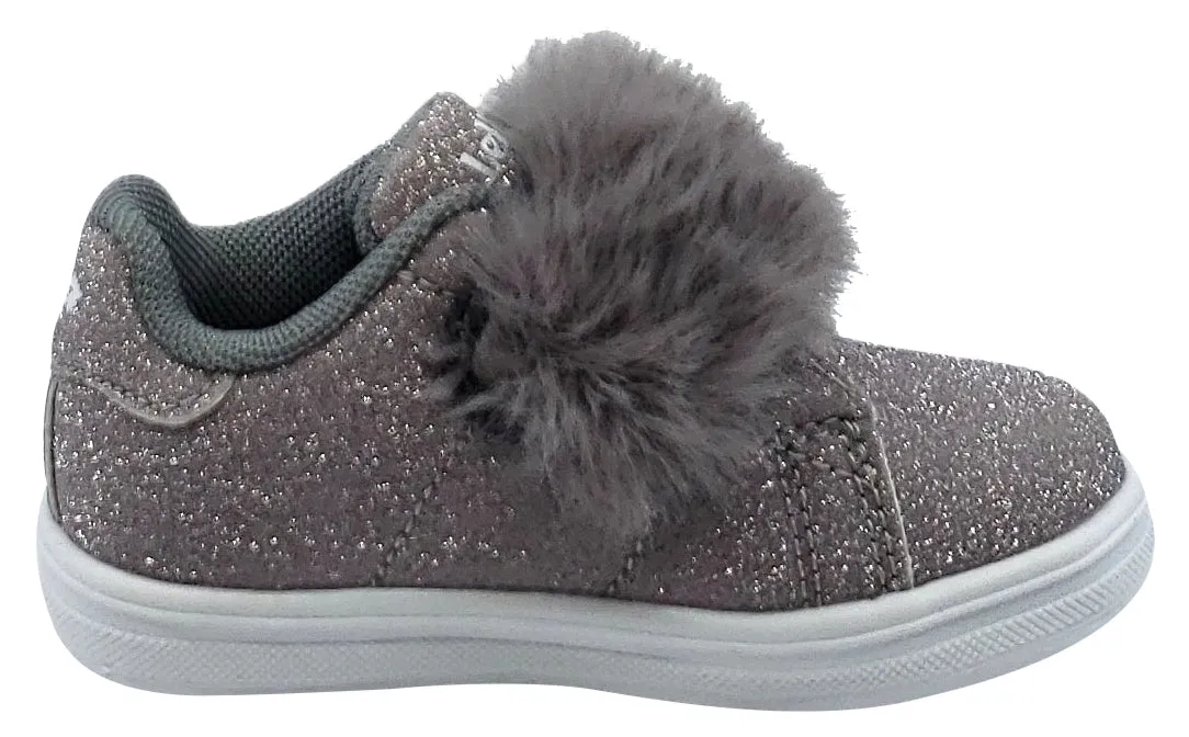 Lelli Kelly Girl's Silver Sparkle Hook and Loop Faux Fur Sneakers