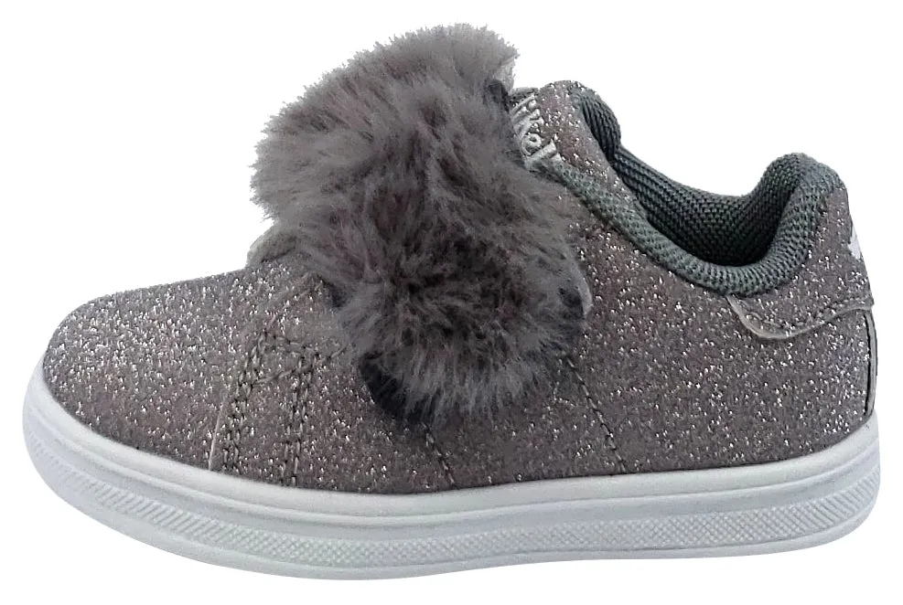 Lelli Kelly Girl's Silver Sparkle Hook and Loop Faux Fur Sneakers
