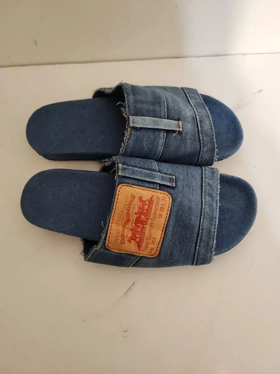 Levi's Denim Jeans Flat Front Slide Sandals   S5729538