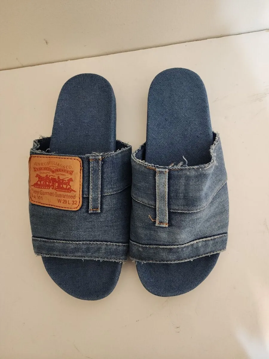 Levi's Denim Jeans Flat Front Slide Sandals   S5729538
