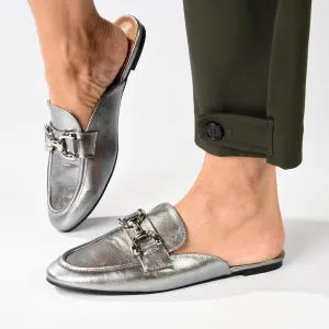 Madison Braidy Flat Mule With Trim  - Pewter