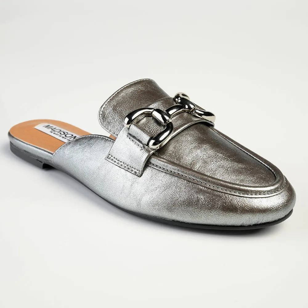 Madison Braidy Flat Mule With Trim  - Pewter