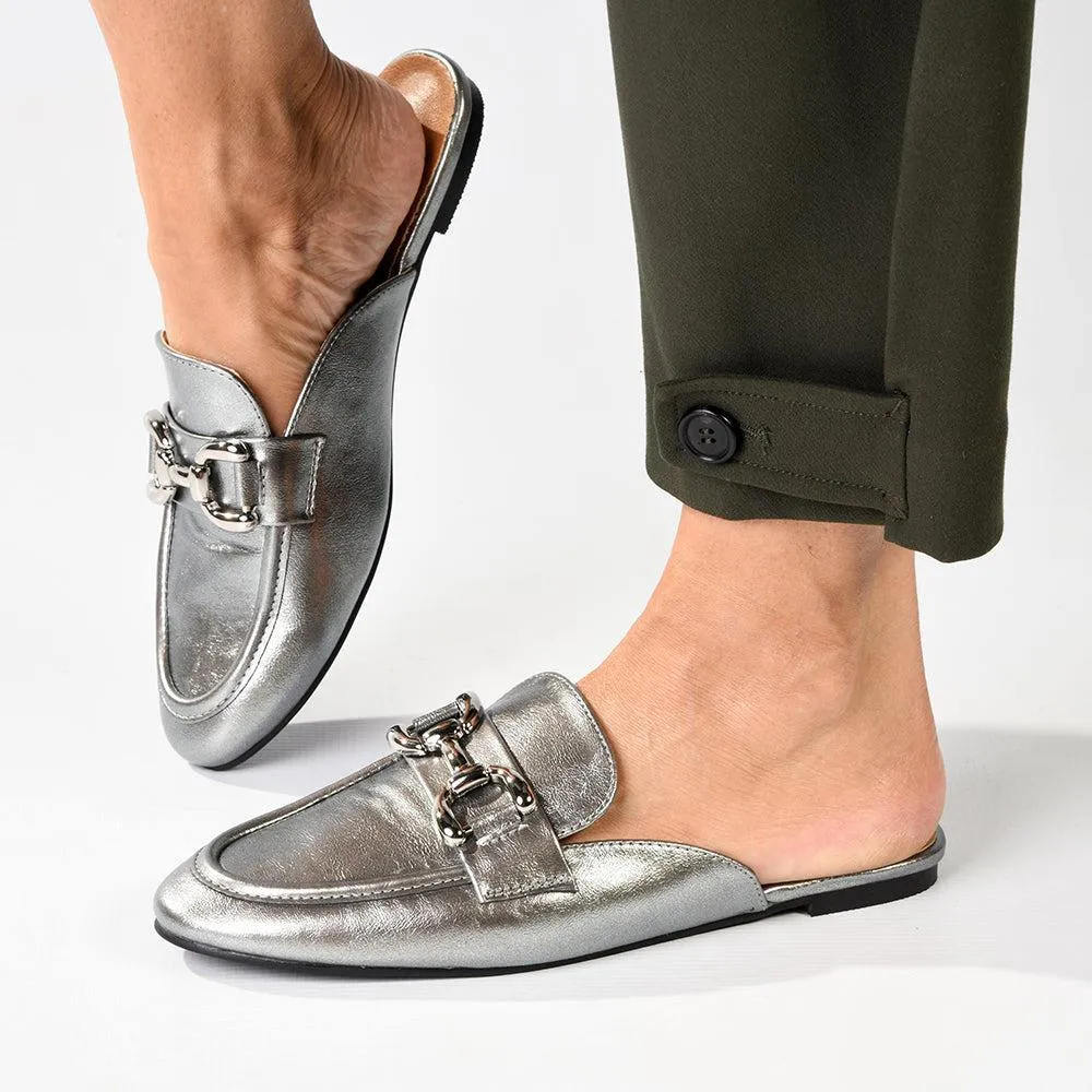 Madison Braidy Flat Mule With Trim  - Pewter