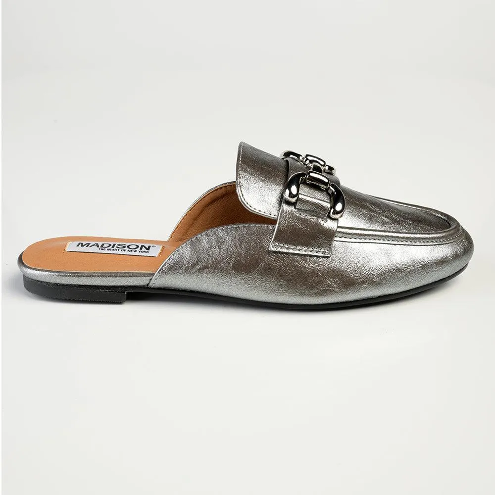 Madison Braidy Flat Mule With Trim  - Pewter