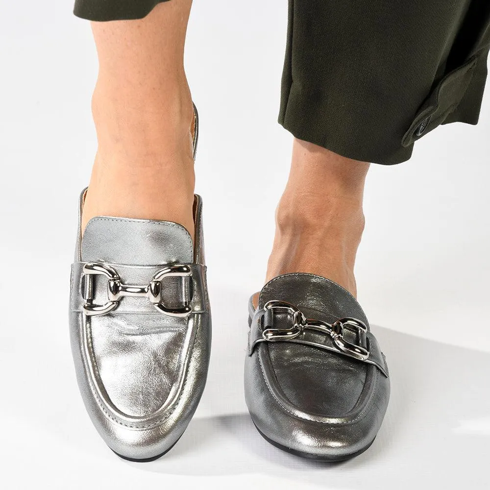 Madison Braidy Flat Mule With Trim  - Pewter