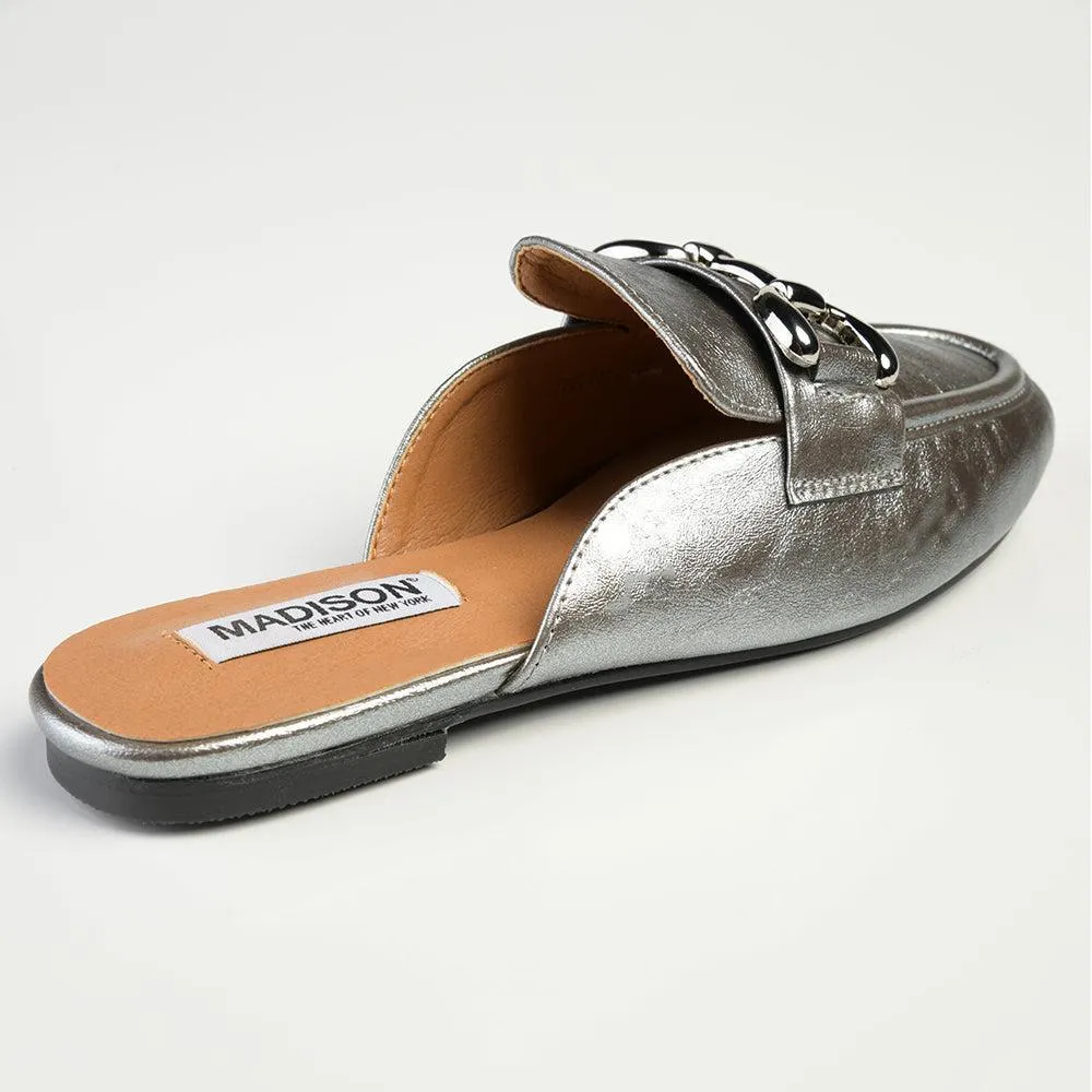 Madison Braidy Flat Mule With Trim  - Pewter