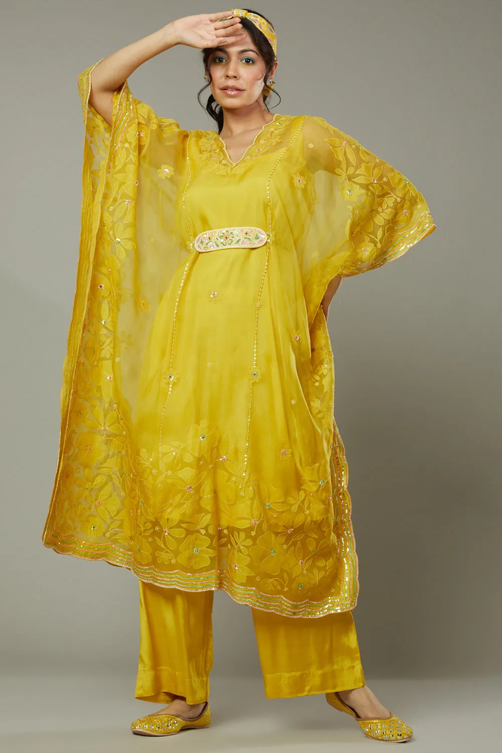 Mango Bite Candy Applique And Hand Ebroidered Kaftaan Set
