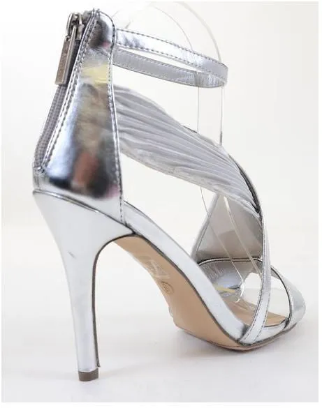 Metallic Open Toe Chiffon Assymetrical Strapped Sandals Silver