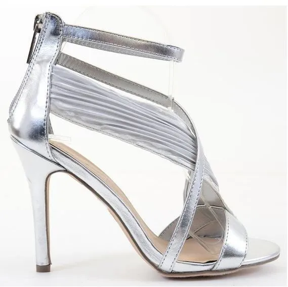 Metallic Open Toe Chiffon Assymetrical Strapped Sandals Silver