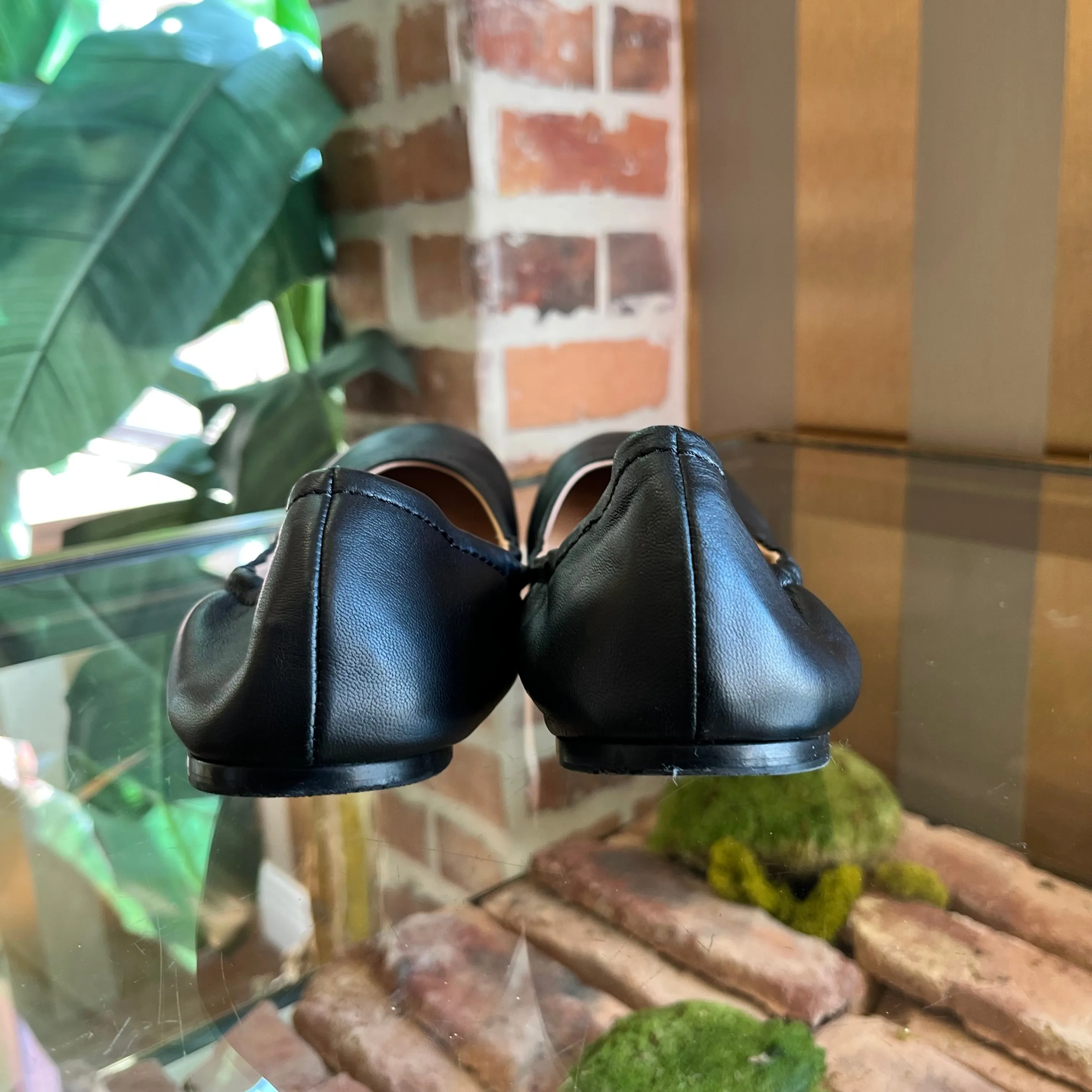 MOSCHINO Black Nappa Leather Logo Lettering Ballet Flats SZ39(9US) TS3931