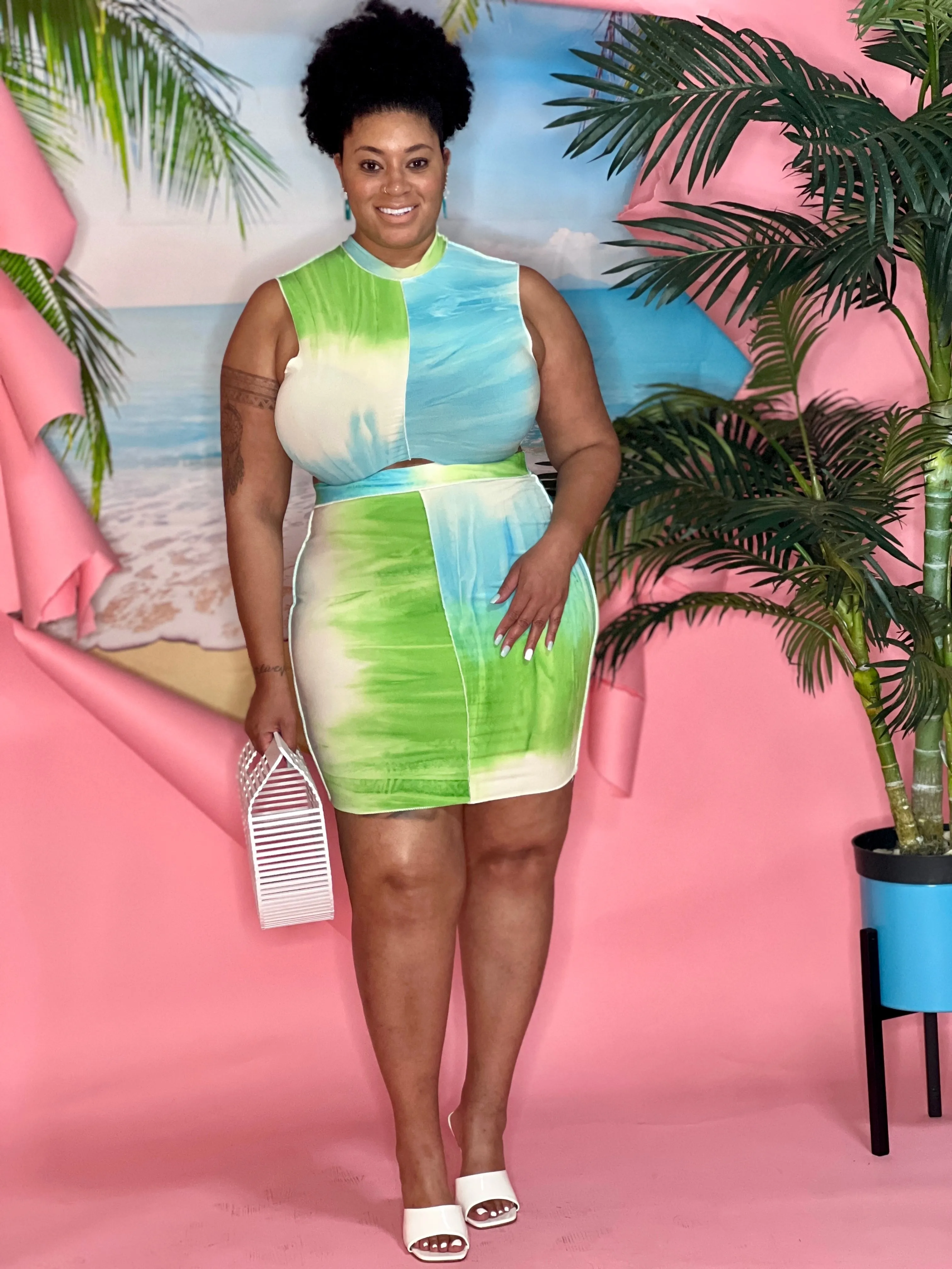 Naida Mini Skirt Set - CURVY (Green / Blue)