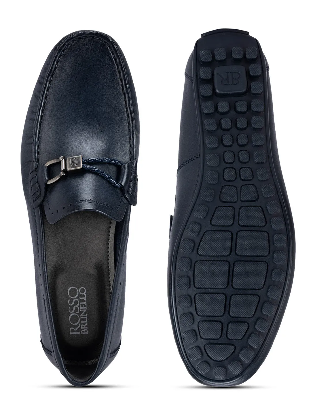 Navy Moccasins With Logo Embellishment