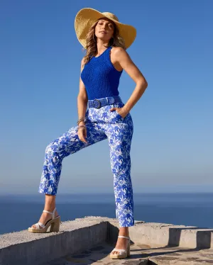 Newport Ocean Fleurs Print Twill Pull On Crop Pant Blue