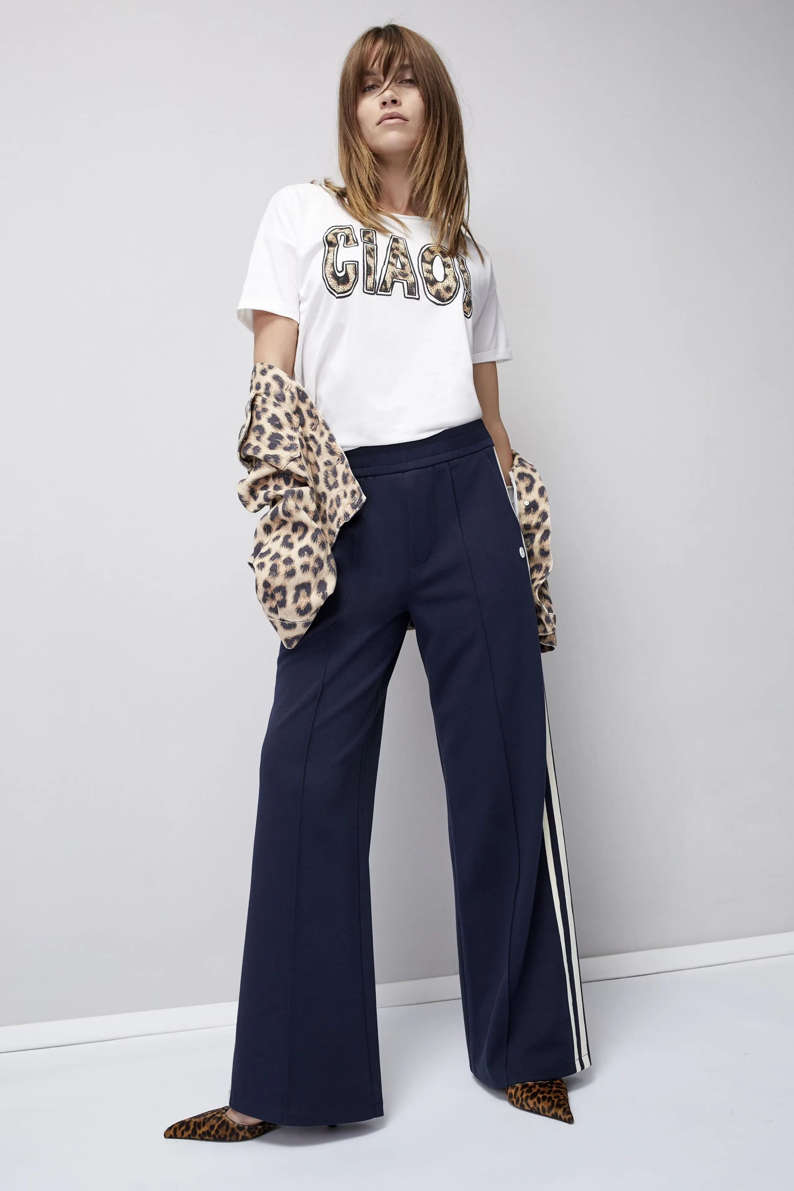 Oui Wide Leg Trouser with Side Stripe