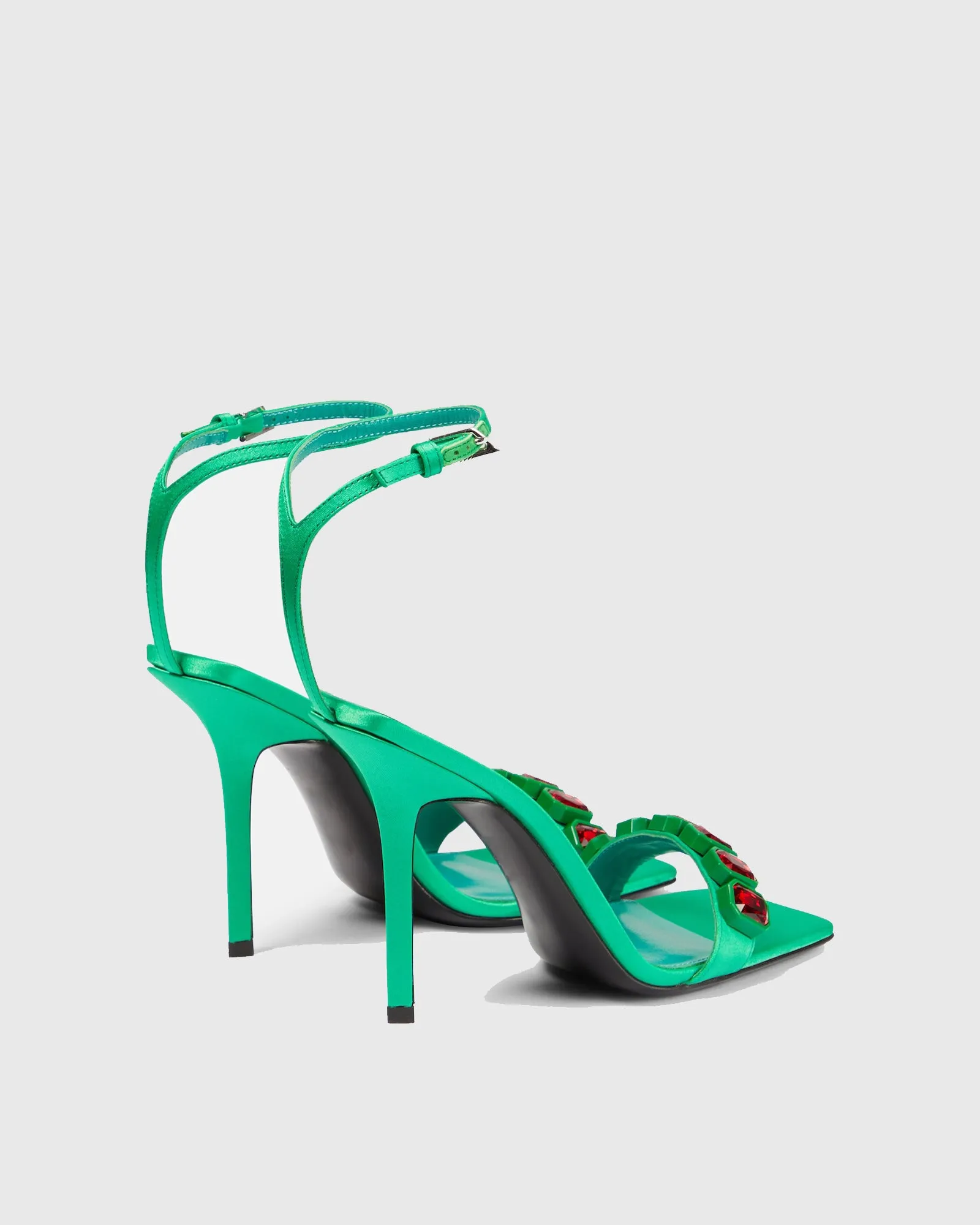 Palmira Rhinestone Satin Strap Sandals In Green