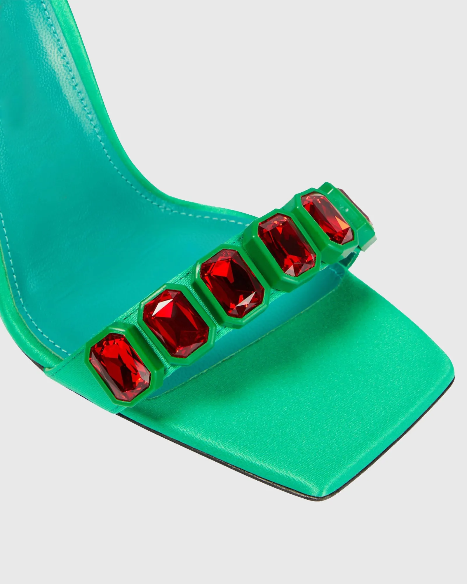 Palmira Rhinestone Satin Strap Sandals In Green