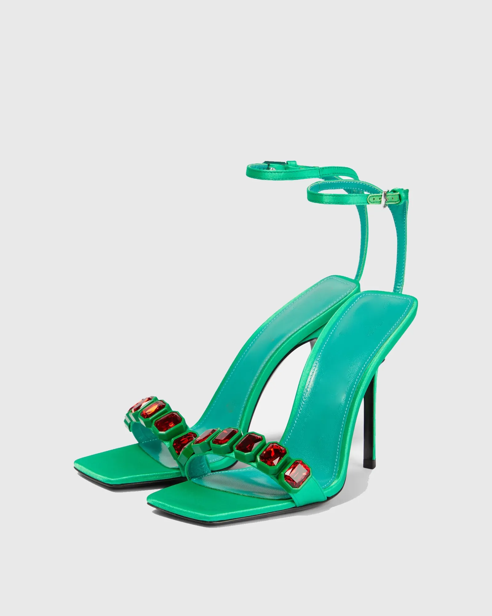 Palmira Rhinestone Satin Strap Sandals In Green
