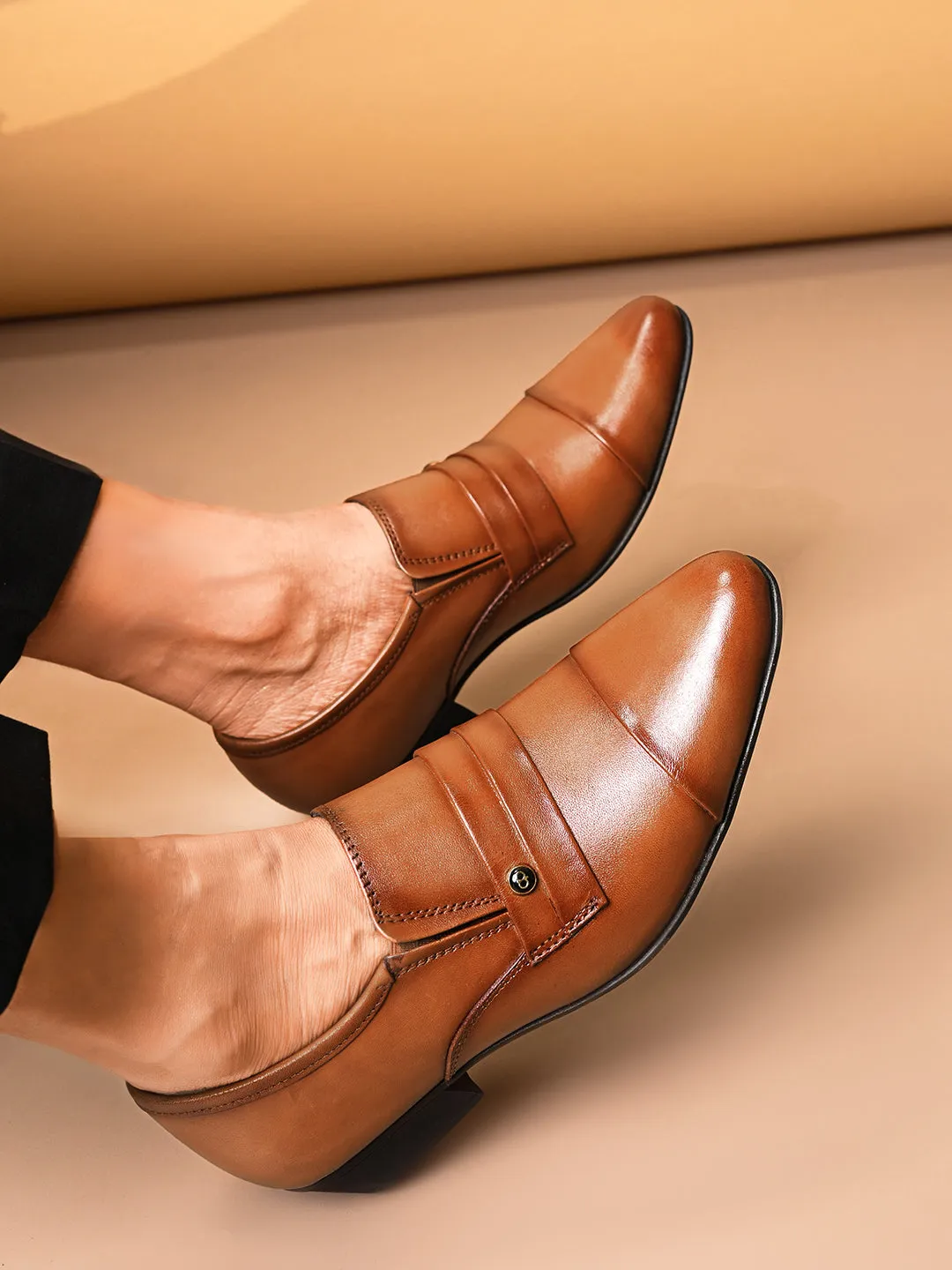 Pelle Albero Cognac Oxford Cuban Heels Shoes