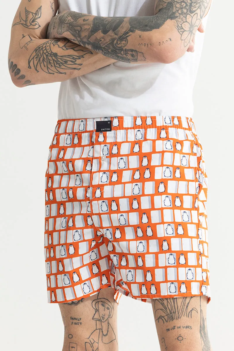 Penguin Box Print Orange Boxer