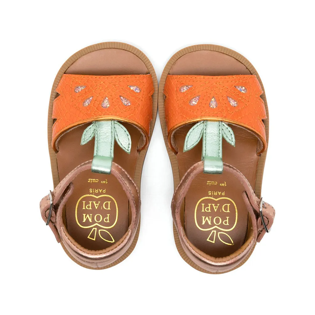 Pineapple Motif Leather Sandals