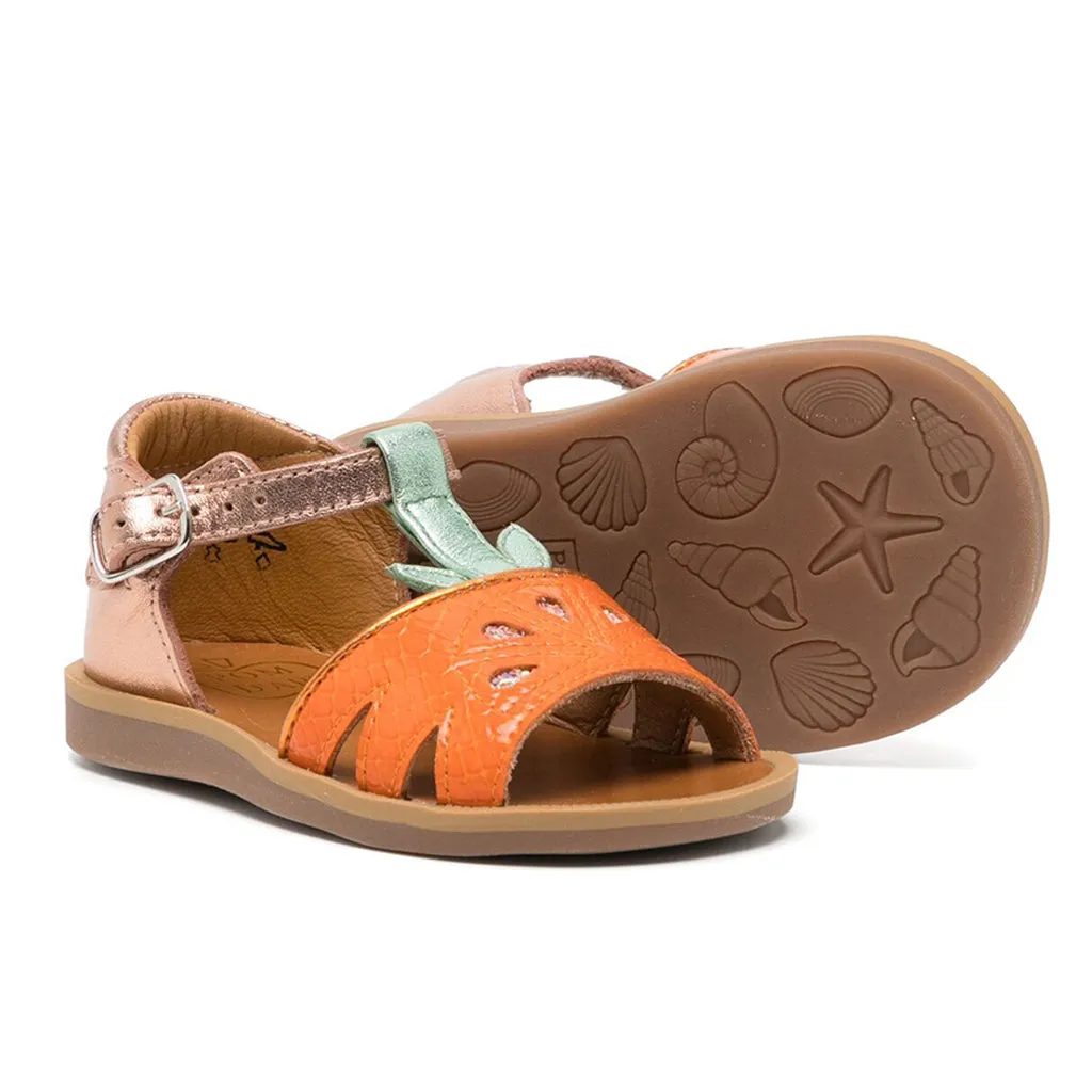 Pineapple Motif Leather Sandals