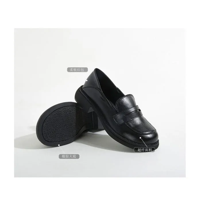Plain Block Heel Loafers