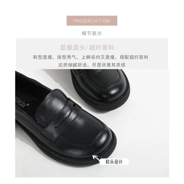 Plain Block Heel Loafers