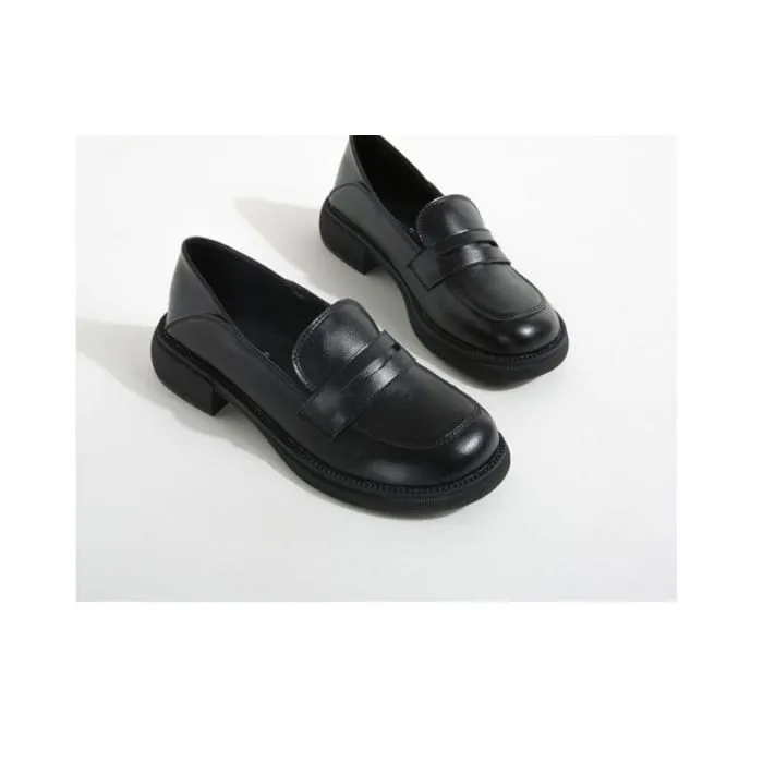 Plain Block Heel Loafers