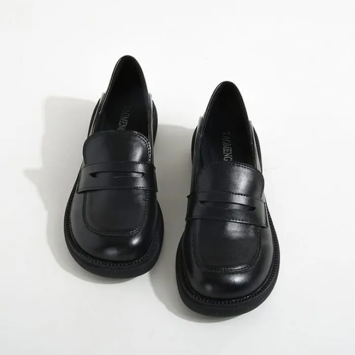 Plain Block Heel Loafers