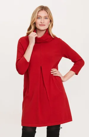 "Kim" Crimson Cotton Cashmere Cowl Neck Dress