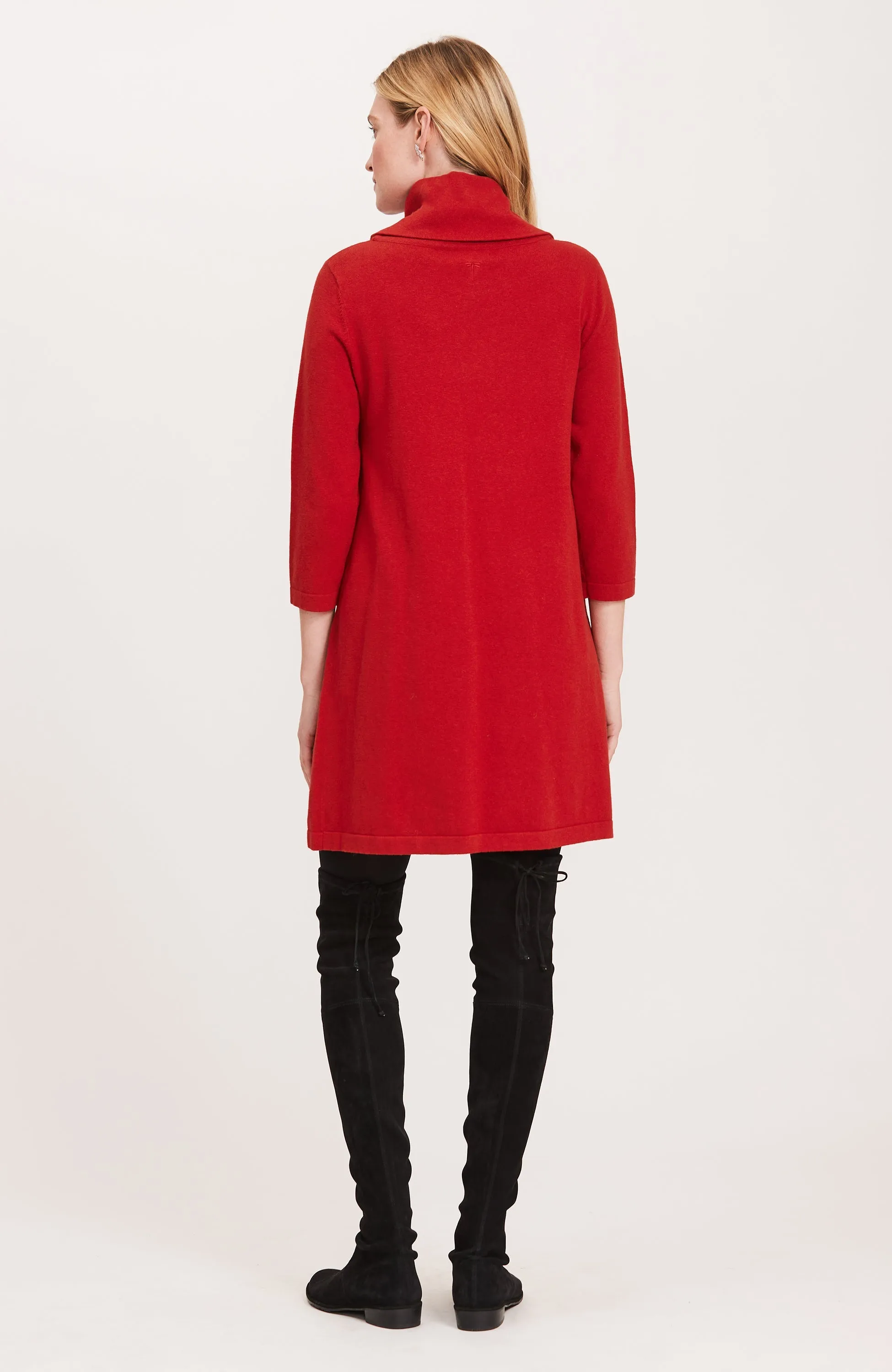 "Kim" Crimson Cotton Cashmere Cowl Neck Dress