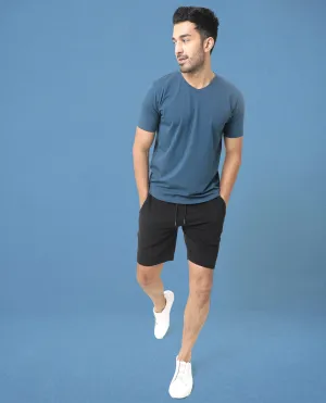 Rare Rabbit Articale Men's Cleok Oyster Teal Solid V-Neck Relaxed Fit Half Sleeves T-Shirt