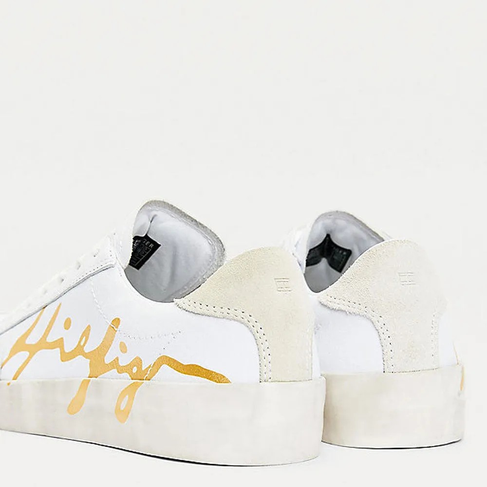 Scarpe Donna TOMMY HILFIGER Sneakers in Pelle Bianca con Logo Firma