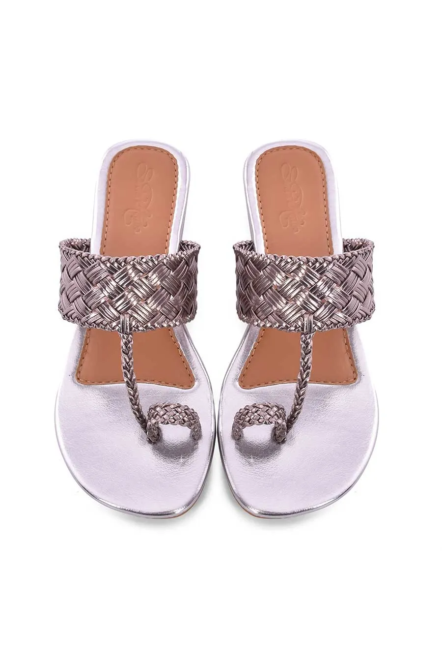 Silver Woven Kolhapuri Flats