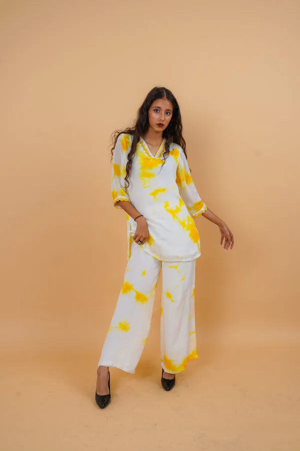 Sleek Yellow and White Tie & Dye Co-ords
