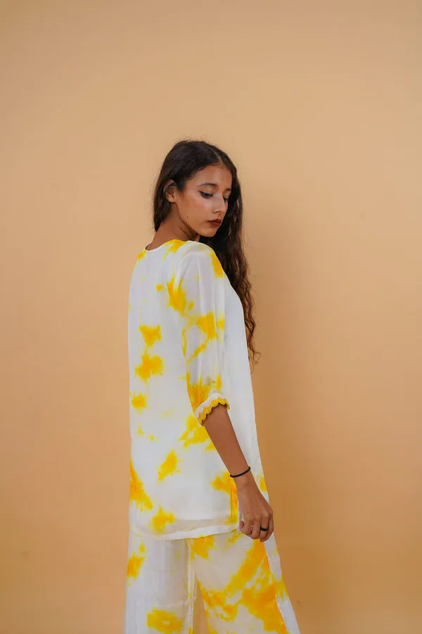 Sleek Yellow and White Tie & Dye Co-ords
