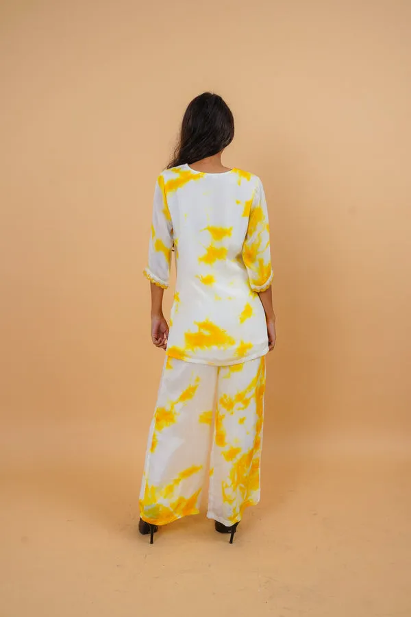 Sleek Yellow and White Tie & Dye Co-ords