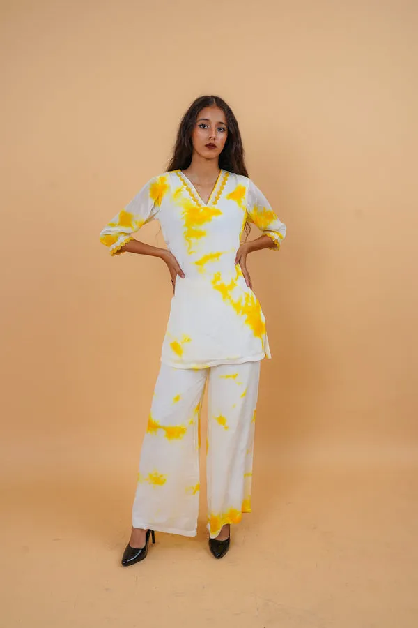 Sleek Yellow and White Tie & Dye Co-ords