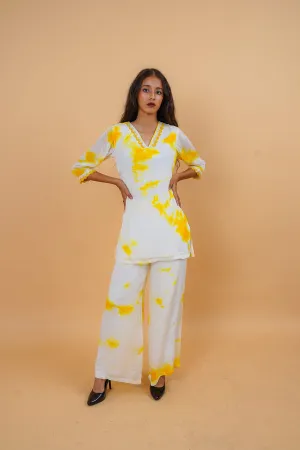 Sleek Yellow and White Tie & Dye Co-ords