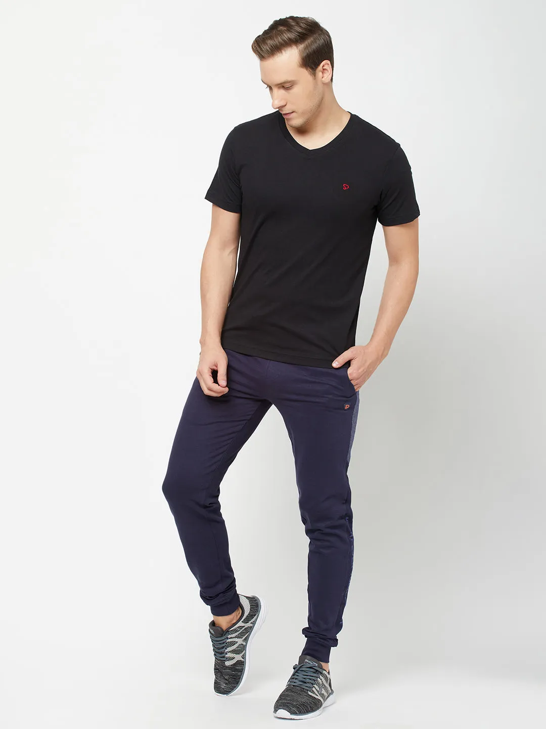Sporto Mens Super Combed Cotton Blend Tees  Round & V-Neck (Black   Denim Navy)