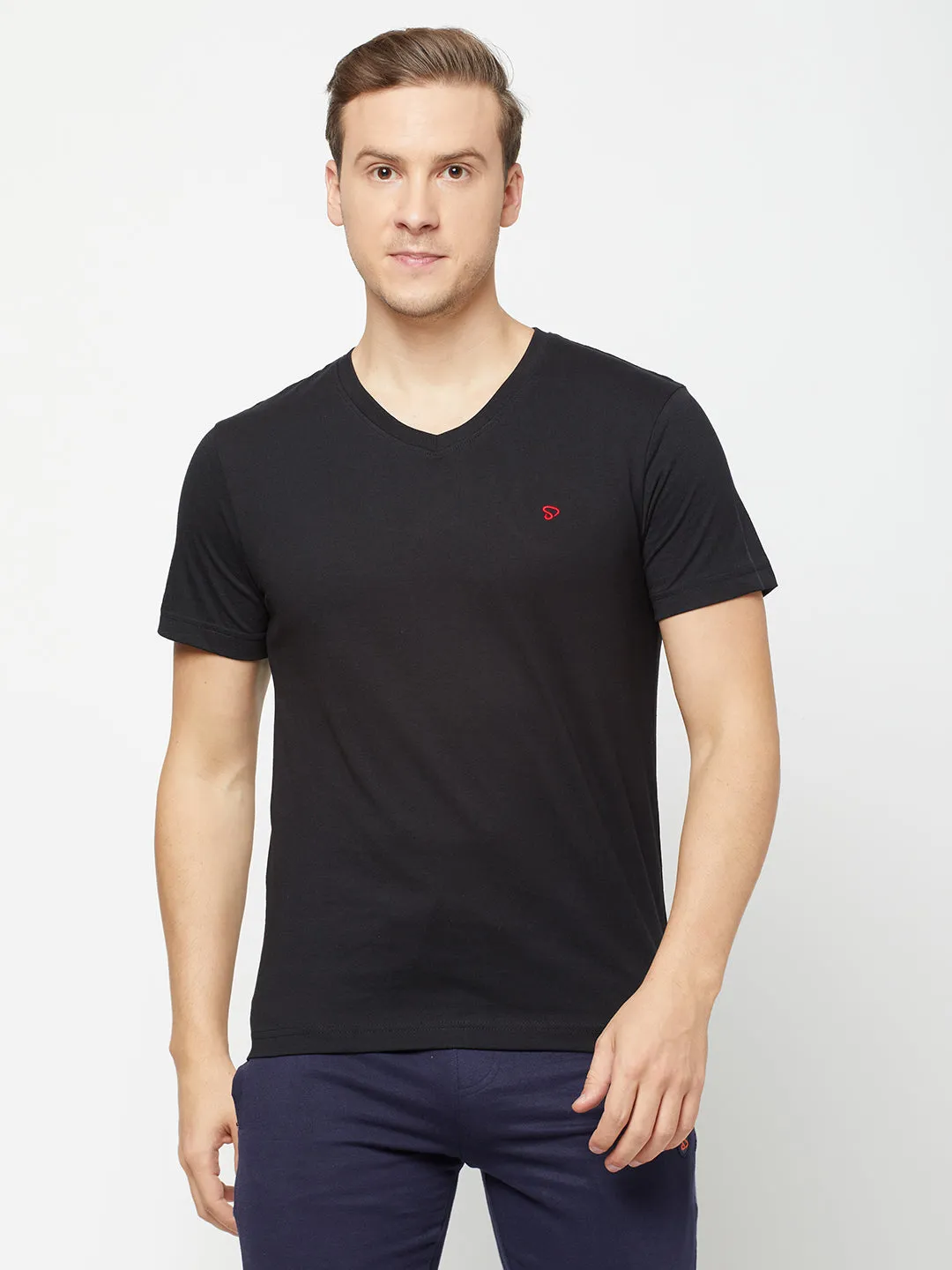 Sporto Mens Super Combed Cotton Blend Tees  Round & V-Neck (Black   Denim Navy)