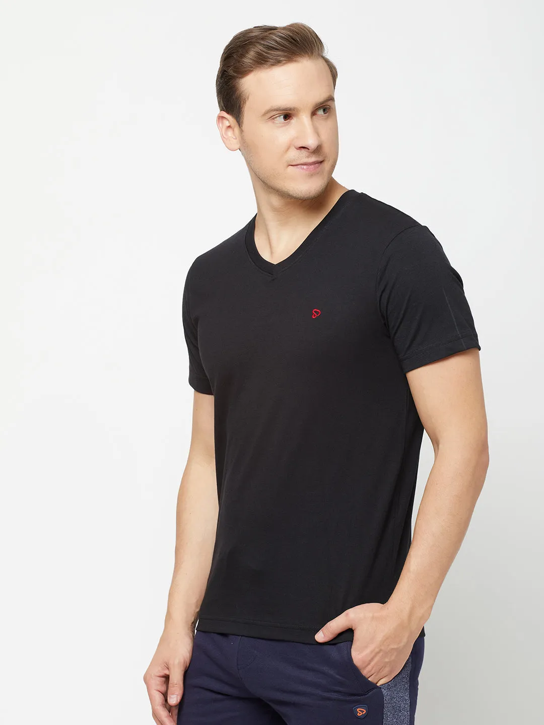 Sporto Mens Super Combed Cotton Blend Tees  Round & V-Neck (Black   Denim Navy)